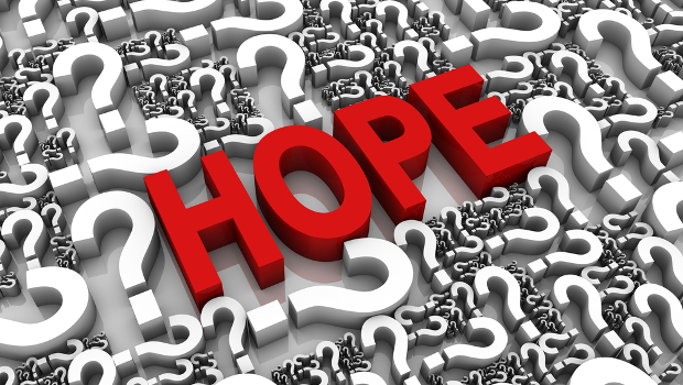 Hope 3D text surrounded by question marks.
