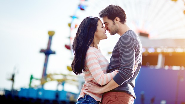 Romantic couple on a pier.