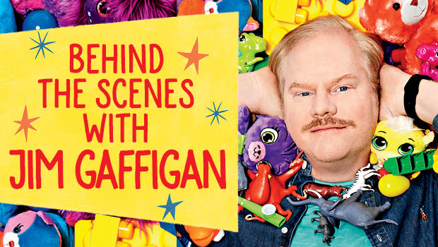 Jim Gaffigan surrounded by toys