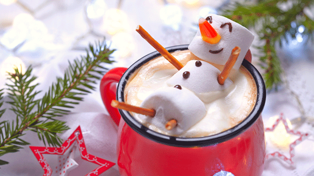 Cute holiday mug of hot chocolate