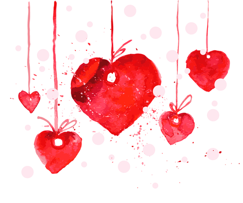 Watercolor red hearts