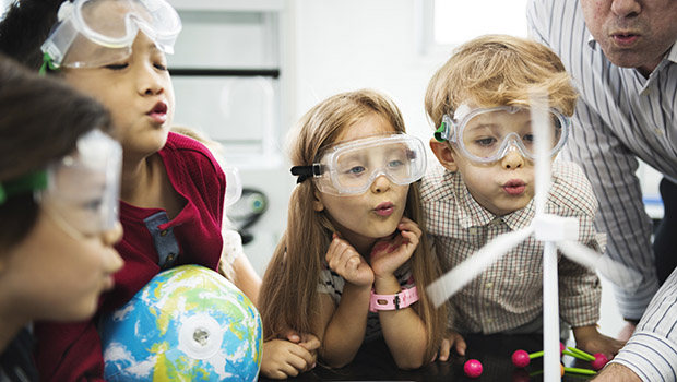 Kids in goggles for science experiment