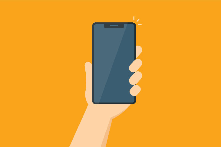 A graphic of someone holding a phone.