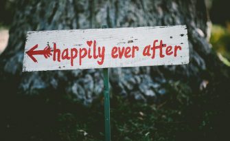 Happily ever after sign with red letters